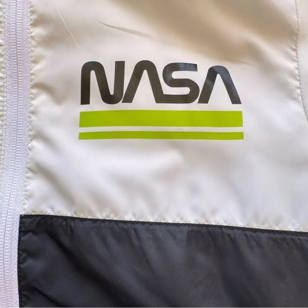 H&M White Black NASA Front Zipper Windbreaker Kids Jacket SZ M (8-10) # 2478